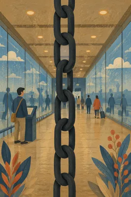 Twilight Airport Gate with Chain Divider