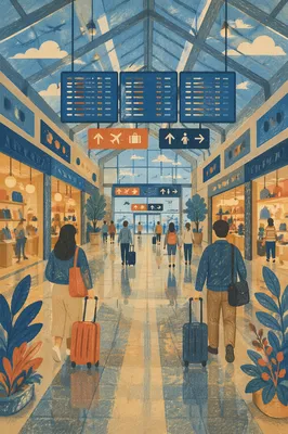 Modern Airport Departure Gate Travelers