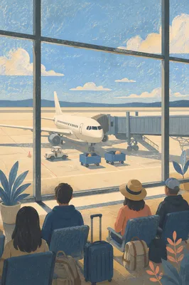 Sunlit Airport Departure Gate Travelers