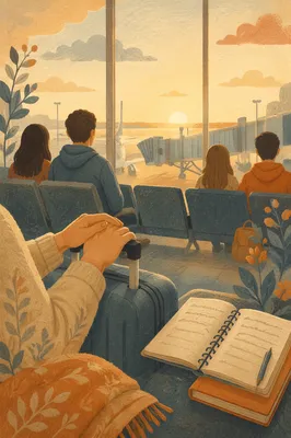 Peaceful Prayer at Airport Departure Gate