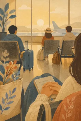 Dawn Departure Gate with Waiting Travelers