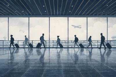 Blue Airport Departure Gate Travelers