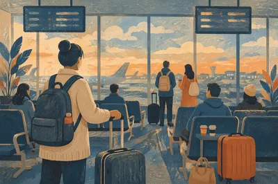 Blue Hour Airport Departure Gate Travelers