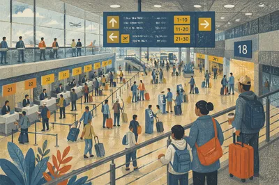 Busy Airport Departure Hall Travel Scene