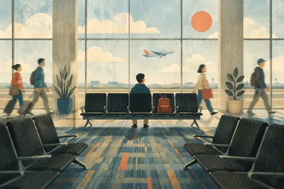 Quiet Airport Departure Gate at Sunset