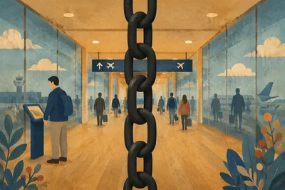 Twilight Airport Departure Gate with Chain Divider