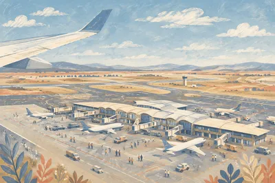 Aerial Airport Terminal With Departing Travelers