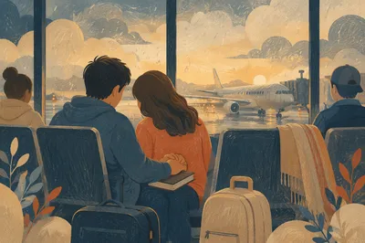 Quiet Dawn Prayer at Airport Departure Gate