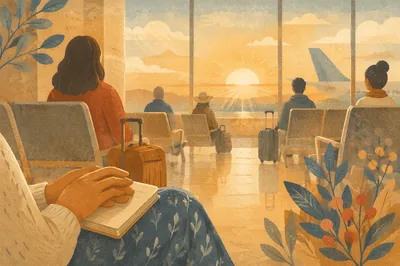 Dawn Departure Gate Travelers Waiting Quietly