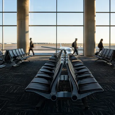 Quiet Airport Departure Gate at Sunset
