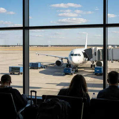 Airport Departure Gate with Waiting Travelers