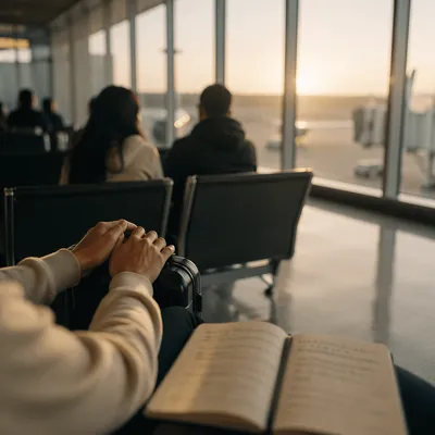 Peaceful Prayer at Airport Departure Gate