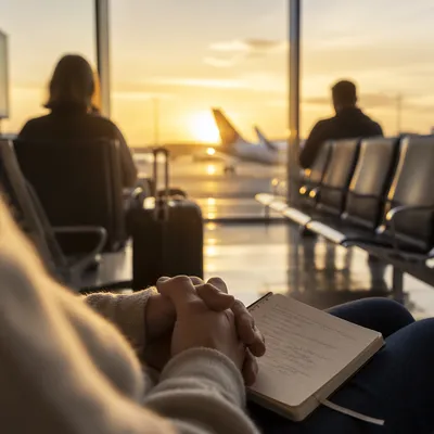 Dawn Departure Gate with Waiting Travelers