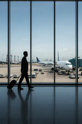 Business Traveler Silhouette at Airport Departure Gate