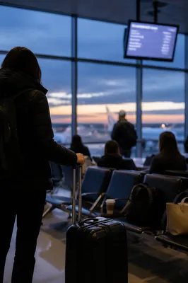 Travelers Waiting at Blue Hour Departure Gate