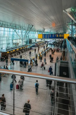 Busy International Airport Departure Hall View