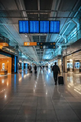 Modern Airport Departure Gate Travelers