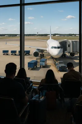 Sunlit Airport Departure Gate Travelers