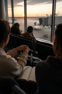 Peaceful Prayer at Airport Departure Gate
