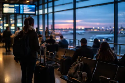 Blue Hour Airport Departure Gate Scene