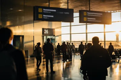Golden Hour Airport Departure Gate Scene
