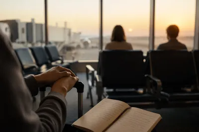 Peaceful Prayer at Airport Departure Gate