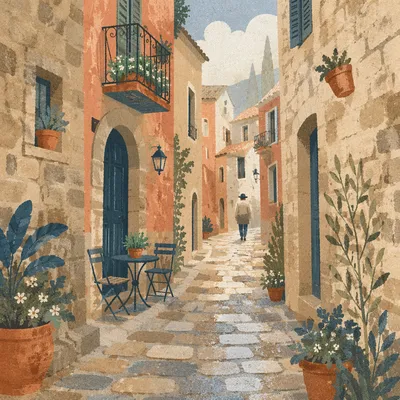 Romantic Old Town Cobblestone Alley