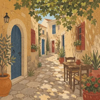 Charming Mediterranean Old Town Cobblestone Alley