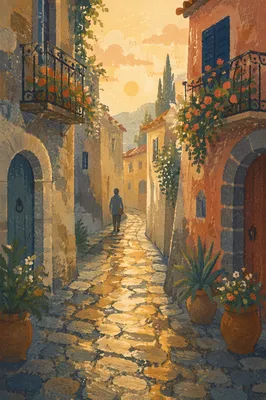 Romantic Old Town Cobblestone Alley Morning