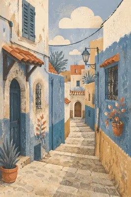 Charming Mediterranean Cobblestone Alleyway Scene