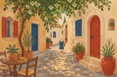 Charming Mediterranean Old Town Cobblestone Alley