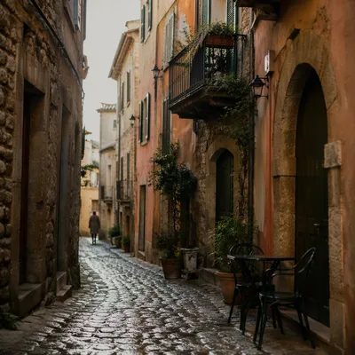 Quiet Cobblestone Alley in Charming Old Town