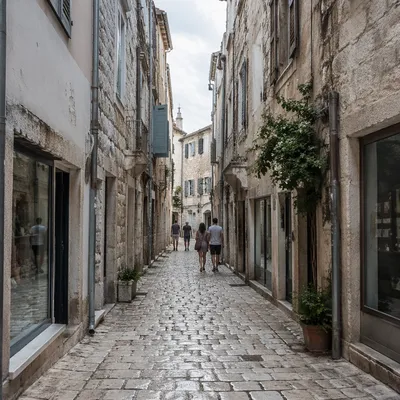 Narrow Cobblestone Alley in Historic Old Town