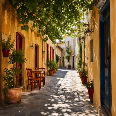 Charming Mediterranean Old Town Cobblestone Alley
