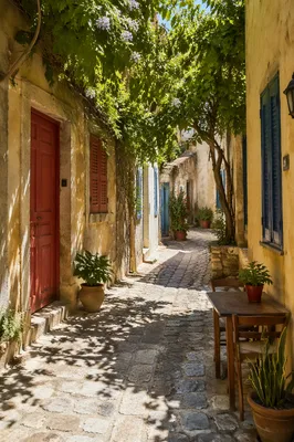 Charming Mediterranean Old Town Cobblestone Alley