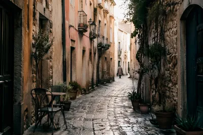 Quiet Old Town Cobblestone Alley Morning