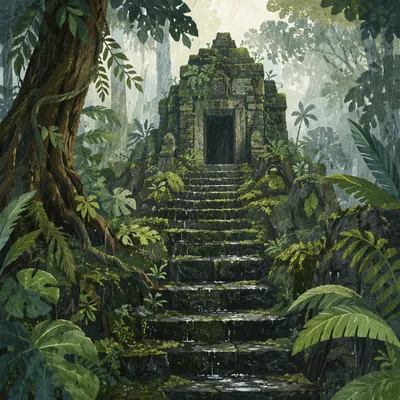 Moss Covered Stone Steps to Forest Temple