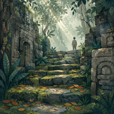 Moss Covered Ancient Temple Steps