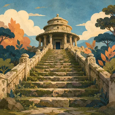 Ancient Mossy Stone Steps to Temple