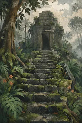 Moss Covered Stone Steps to Forest Temple