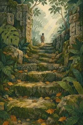 Moss Covered Ancient Temple Steps Journey