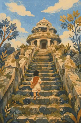 Ancient Mossy Stone Steps to Temple