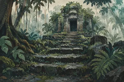 Moss Covered Stone Steps to Forest Temple