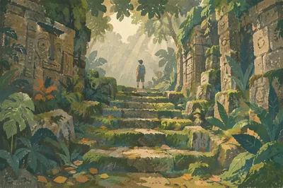 Moss Covered Ancient Temple Stone Steps