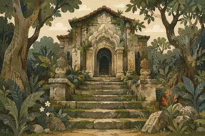 Ancient Mossy Stone Steps to Temple