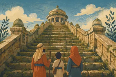 Ancient Mossy Stone Steps to Temple