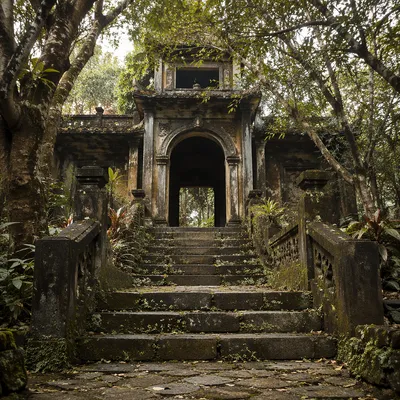 Ancient Mossy Stone Steps to Temple