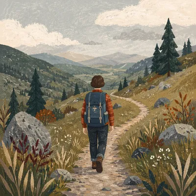Lone Hiker on Mountain Adventure Trail