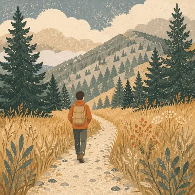 Lone Hiker on Mountain Gravel Trail