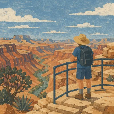 Lone Hiker Overlooking Desert Canyon Trail